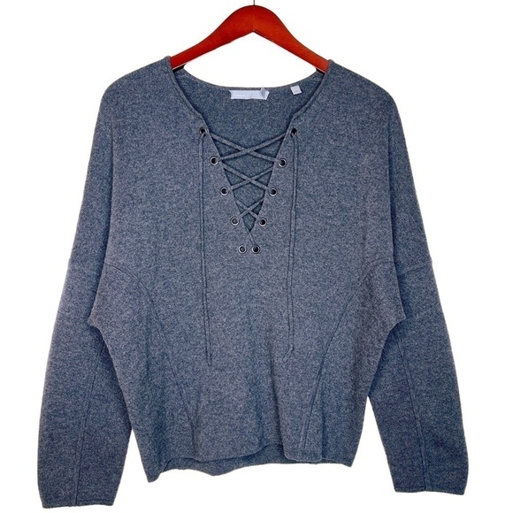 VINCE Merino Wool and Cashmere Lace Front Sweater Size XS in Charcoal Gray - Picture 1 of 11